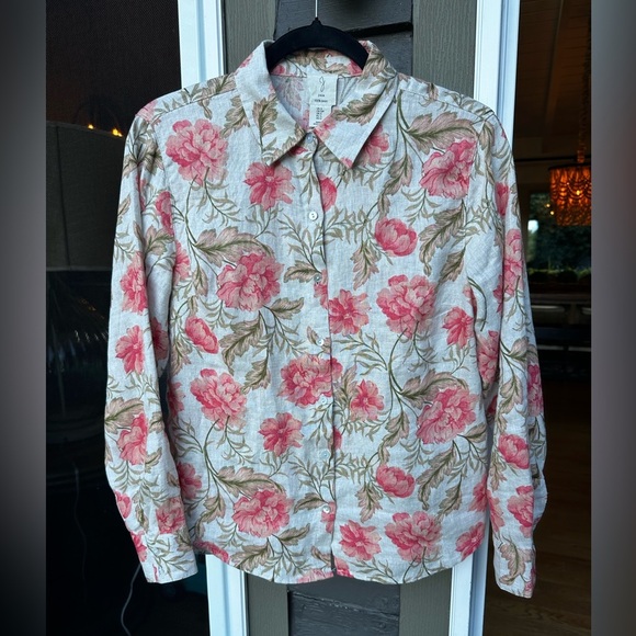 Joie Women’s Pink and Beige Linen Floral Shirt Size Small - Picture 1 of 5